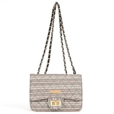 Imagem de FORTUNA Tokyo Bolsa de corrente Kyoto Japão tecido têxtil feminino ombro Matelasse mini bolsa, Marrom