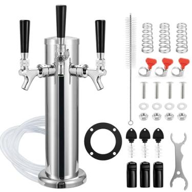 Imagem de FERRODAY Dispensador de torre de cerveja com 3 torneiras, torre Kegerator, 7,6 cm, barril de cerveja, torre, Kegerator, kit de peças, torre de aço inoxidável, torneira, latão, núcleo inoxidável