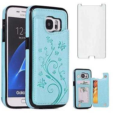Imagem de Capa de celular para Samsung Galaxy S7 com protetor de tela de vidro temperado suporte carteira capa suporte flip acessórios celular Glaxay S 7 Galaxies 7s Gaxaly GS7 SM-G930V G930A Capas femininas verde