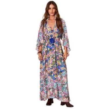 Imagem de Vestido Longo Com Mangas 3/4 Azul Estampado Patchwork Yacamim D28-Feminino
