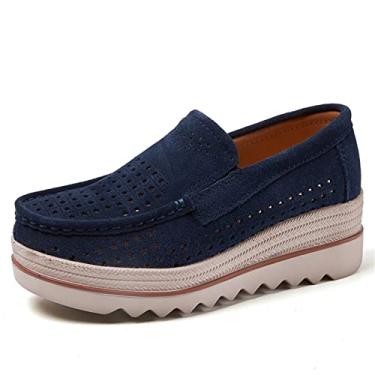 Imagem de Veroders Mocassins femininos sem cadarço – Sola grossa de malha respirável, antiderrapante, sola plana, confortável, plataforma, cano baixo, confortável, salto anabela, para mulheres, Vd-3088-2h Azul, 5.5