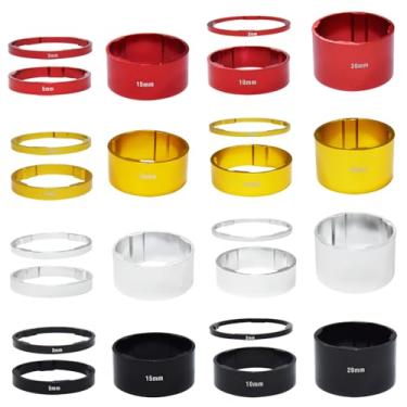 Imagem de Yuauy Conjunto de 4 cores, 4 conjuntos de fones de ouvido de bicicleta, espaçador de arruela de haste 2/3/5/10/15/20 mm, serve para cabeças de 28,8 mm, tubos de direção para bicicleta de estrada, MTB