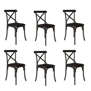 Imagem de Kit 6 Cadeiras Katrina Premium Assento Corano Preto Aço Preto