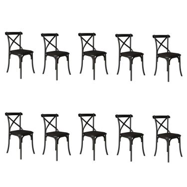 Imagem de Kit 10 Cadeiras Katrina Premium Assento Corano Preto Aço Preto