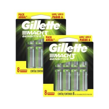 Imagem de Kit 2 Carga Gillette Mach3 Sensitive 16 unidades