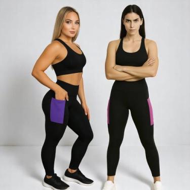 Imagem de Kit c/ 2 CALÇAS LEG Legging COM BOLSOS Cintura Alta Fitness Treino Cas