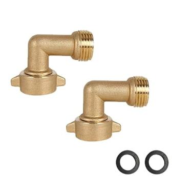 Imagem de BH Pacote com 2 conectores de cotovelo de mangueira de jardim de 90 graus de latão, adaptador de mangueira de jardim de 9/10.2 cm com 2 arruelas extras de silicone, encaixe de ângulo de 90° de latão