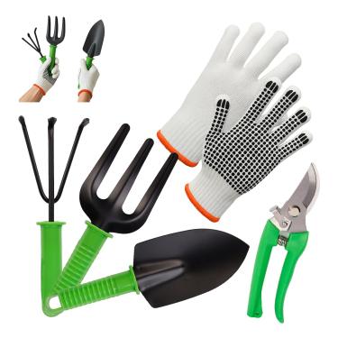 Imagem de Kit para Jardinagem 5 Peças - Pá, Garfo, Ancinho + Tesoura de Poda + Luva
