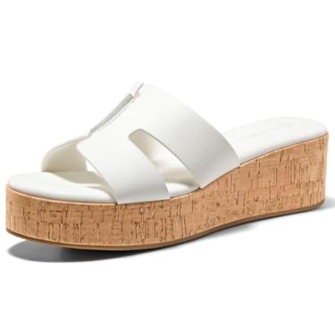 Imagem de Coutgo Sandálias Femininas Plataforma, Salto Alto Aberto, Slip-On, Cortiça, Recorte, Sapatos Confortáveis De Verão, Brancas, Tamanho 7,5