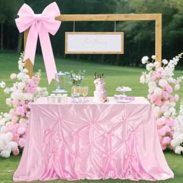 Imagem de SoarDream Toalha de mesa retangular rosa DIY toalha de mesa de cetim 224 cm x 223 cm para decoração de festa de aniversário de casamento ao ar livre
