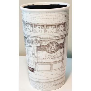 Imagem de The First Starbucks Coffee Store Pike Place Storefront Caneca de viagem de cerâmica de toque macio, 340 g
