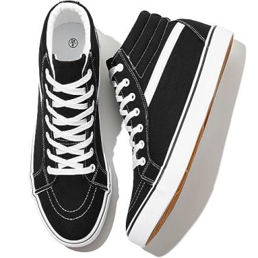 Imagem de Tênis de lona branco masculino de cano alto clássico com cadarço para caminhada, leve, macio, casual, tênis, Preto, 10