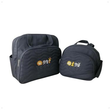 Imagem de Kit 2 Bolsas para Saida Maternidade Bordadas Menino e Menina Arca de Nóe (Azul Marinho)