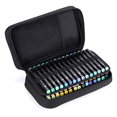 Imagem de Estojo de transporte para marcadores de arte com extremidade dupla TSKY - 60 compartimentos para armazenamento de marcadores com zíper em tela para marcadores Sharpie de tinta Prismacolor Touch Spectrum Noir, apenas organizador de carteira vazio, Preto, 1