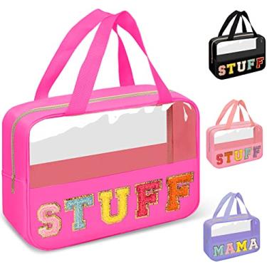 Imagem de Bolsa de maquiagem transparente Chenille, bolsa de maquiagem com alça, Stuff-Rose