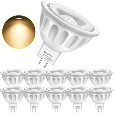 Imagem de MikeWin Lâmpada MR16 LED 10 pacote não regulável, 2700K branco quente, 5W (equivalente a 50W) Gu5.3 base bi-pinos,40 graus,AC/DC12V iluminação local para lâmpadas de trilha de paisagem interno/externa