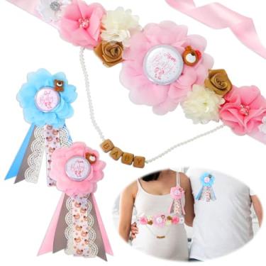 Imagem de On-Airstore Faixa Mom to be para festa de chá de bebê, decorações rosa azul flor maternidade vestido de chá de bebê para mamãe e papai para gravidez, adereços de fotos, suprimentos de decoração de
