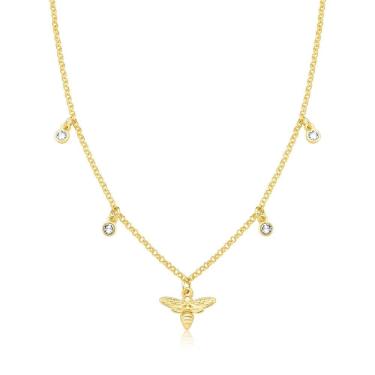 Imagem de Colar Abelha Pequena Com Pontos De Luz Revestido Em Ouro