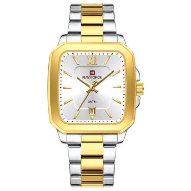 Imagem de Relógio De Quartzo Masculino Casual Mostrador Quadrado Em Aço Inoxidável Impermavel Branco Dourado