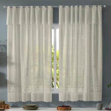 Imagem de Cortina Interlar De Renda Para Cozinha Valencia Com Bando 280mx150m Marfim