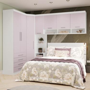 Imagem de Quarto De Canto Queen Com Guarda Roupas Cabeceira Alpes Luci Branco Pf-rosa Pf