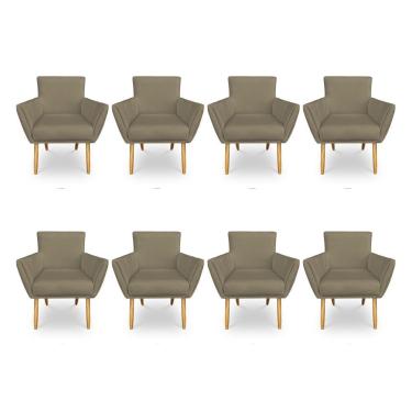 Imagem de Kit 8 Poltronas Decorativa Leticia Suede Marrom Rato Pés Palito Castanho - Pallazio