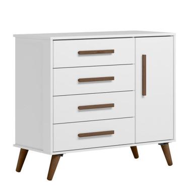 Imagem de Cômoda Infantil Q Encanto Retrô 1 Porta E 4 Gavetas Branco - Qmovi Branco