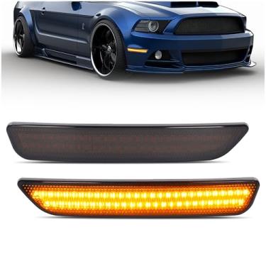 Imagem de HECASA Luz de LED lateral frontal compatível com Ford Mustang Base GT Shelby GT500 Boss 302 2010-2014 Substituição para FO2551144 FO2550144 AR3Z15A201A AR3Z15A201B Lente fumê frontal âmbar 2 peças