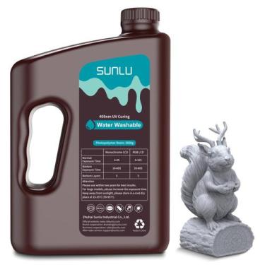 Imagem de Resina de impressora 3D SUNLU lavável com água 3 kg cinza 395-405nm