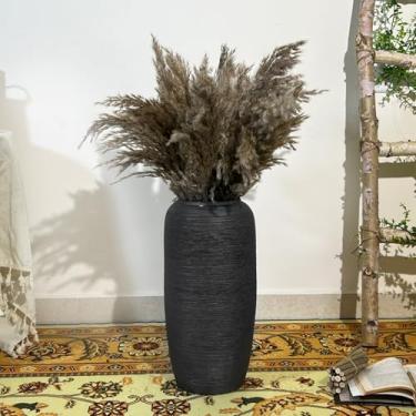 Imagem de Vaso preto de cerâmica rústico grande, 40 cm de altura, decoração de casa de fazenda, vasos de flores vintage para decoração de mesa de entrada, sala de estar, mesa de entrada, vasos de terracota