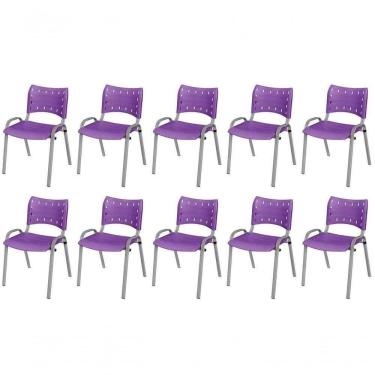Imagem de Cadeira Iso Base Cinza, Igreja, Escola, Escritório -violeta Kit 10 Peças