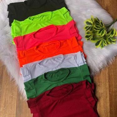 Imagem de Blusa feminina manga curta babado com elastano malha canelada - Filó M