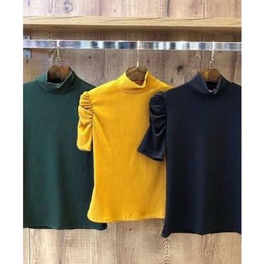 Imagem de blusa feminina gola alta manga curta bufante estilo - Filó Modas