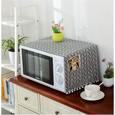 Imagem de Capa para forno de micro-ondas Annchaos pano à prova de óleo com bolsos de armazenamento, protetor de eletrodomésticos de linho de algodão (seta cinza)