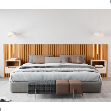 Imagem de Cabeceira Ripada de Casal com Led Locarno Nature Pérola - CASA H