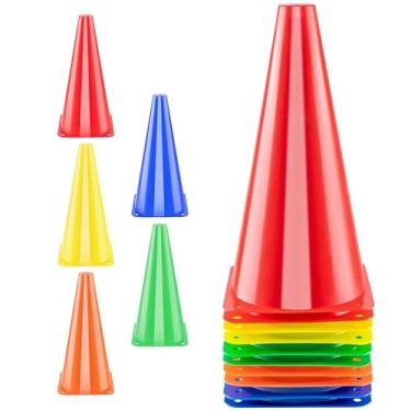 Imagem de BiAnYC 12,5 polegadas (32 cm) cones de tráfego de treinamento esportivo de plástico - conjunto de 10-5 cores - 2 de cada cor (laranja/amarelo/vermelho/azul/verde)
