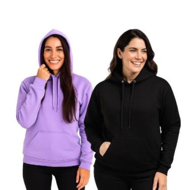 Imagem de Kit 2 Moletons Feminino Confortável Blusa de Frio Algodão Canguru - M.