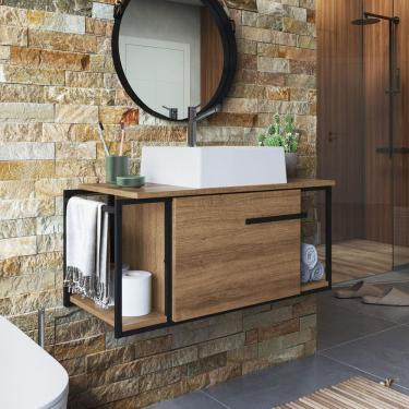 Imagem de Armário Suspenso para Banheiro com Cuba Ametista Branca 80cm P1019 Preto