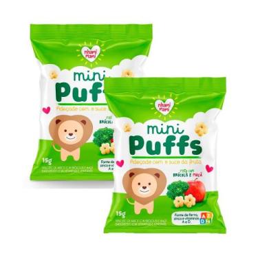 Imagem de Kit 2 Biscoito Nhami Mami Mini Puffs Snack Brócolis e Maça 15g