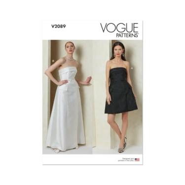 Imagem de Vogue V2089D5 Pacote de padrão de costura de vestido sem alças sem alças, código de design V2089, tamanhos 4-6-8-10-12