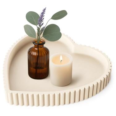 Imagem de DOUMIYI Bandeja decorativa em forma de coração para decoração de mesa de café, bandeja de concreto para decoração de casa (branco creme)