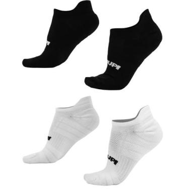 Imagem de Kit 02 Pares Meia Corrida HUPI Pro Invisível Plus 42-46, Preto, Branco