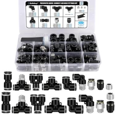 Imagem de Kit de acessórios de mangueira de ar de conexão rápida DOT de 126 peças, kit de encaixe de linha de ar Kalolary para tubo pneumático 1/2 3/8 1/4 1/20.3 cm, acessórios de pressão para conectar com