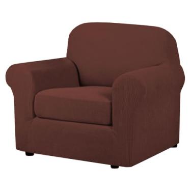 Imagem de H.VERSAILTEX Capa de sofá de 2 peças com tecido de sarja texturizada jacquard, de alto elastano, lavável na máquina (cadeira, tijolo queimado)