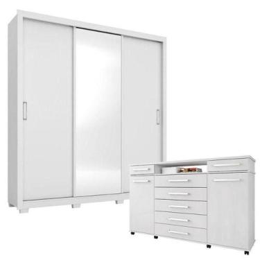 Imagem de Cômoda London E Guarda Roupa Casal Residence Branco Com Pés - Demóbile