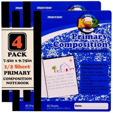 Imagem de Livros de Composição Mintra Office, Notebooks, Regras Primárias, Criativo, Capa Rígida, Grau K-2, Pacote com 4