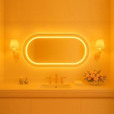 Imagem de Espelho Oval 110x80 Cm Borda Infinita Jateado Com Led Luxo(Quente-Horizontal)