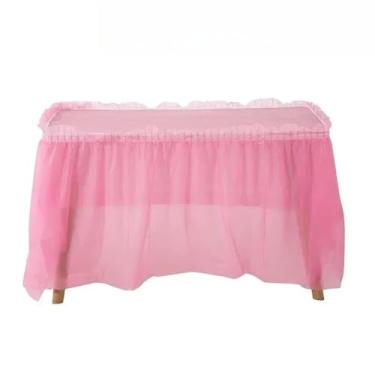 Imagem de Conjunto de capa de mesa de plástico, saia descartável, à prova d'água, portátil para festa ao ar livre, aniversário, casamento, mesa redonda retangular, rosa, 1 peça