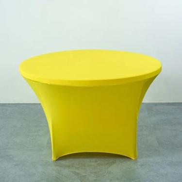 Imagem de Toalha de mesa redonda elástica para hotel, banquete, cor pura, protetor de balcão de bar, saia de mesa decorativa para casa, amarelo brilhante, R 120 cm x A 75 cm (redondo de 4 pés)