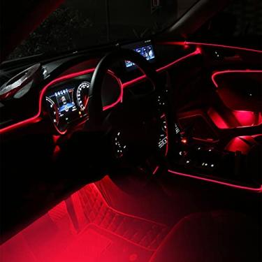 Imagem de QAUBEN Kit de iluminação ambiente para carro 6m Fibra Óptica Multicolorida Som Ativo Sincronização de Música Função de Memória Controle Remoto RF + Controle por Aplicativo Bluetooth 64 Cores USB Kit